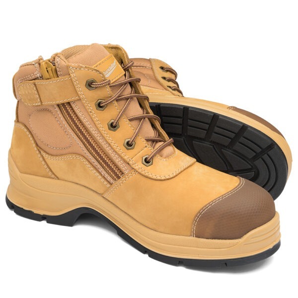 Blundstone #318 Wheat Nubuck Zip Side Ankle, Steel Toe Cap Safety Hiker