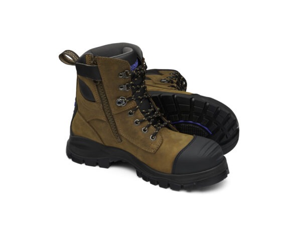 Blundstone #983 Crazy Horse Leather Zip Side Lace Up Ankle Safety Boot With TPU Toe Guard And Penetration Resistant Insole